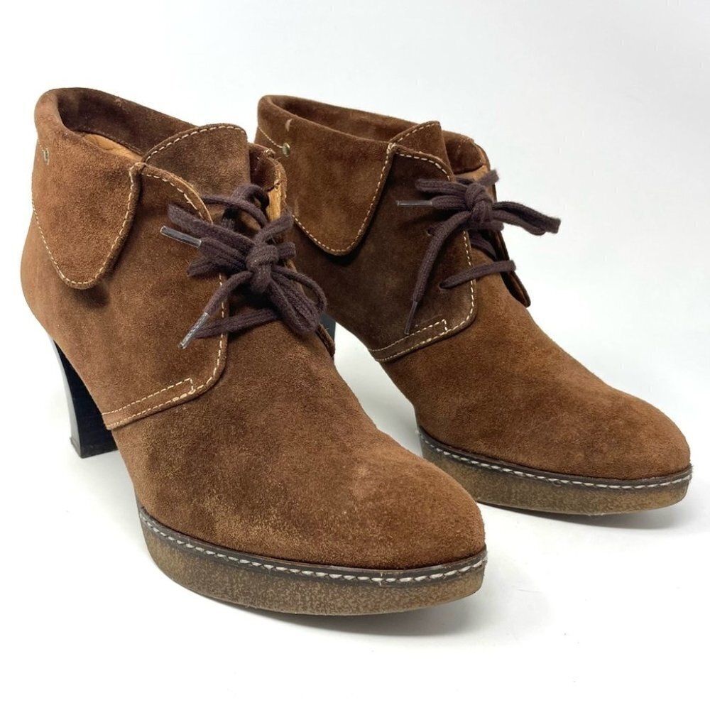 Pedro Miralles Chocolate Brown Suede Heeled Lace Up Ankle Boots Size 39